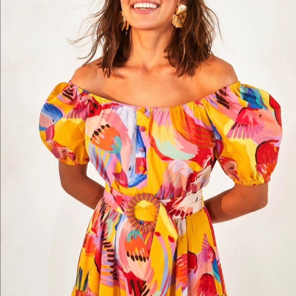 NWT farm rio Macaws neon maxi dress sz XS - Picture 2 of 4